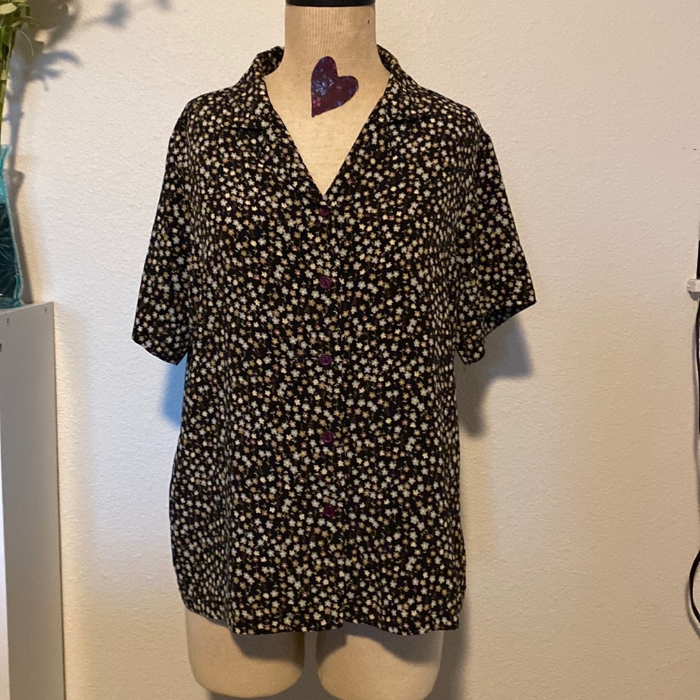 Vintage black floral button down top